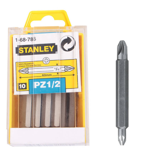 Зображення товару Біта двостороння STANLEY з шестигранним хвостовиком 1/4" Pz1 і Pz2, L=60мм, 10шт. фото 2 Зображення Біта двостороння STANLEY з шестигранним хвостовиком 1/4" Pz1 і Pz2, L=60мм, 10шт. фото 2
