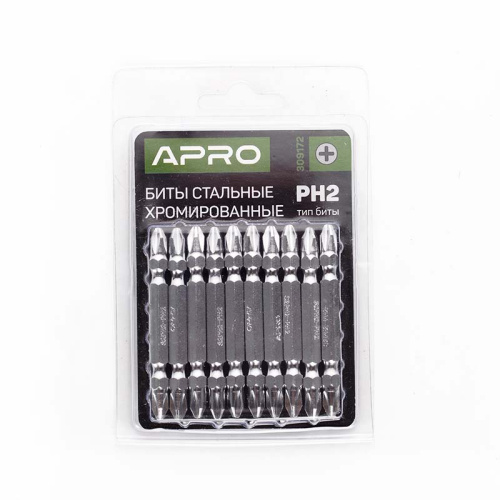 Зображення товару Біта APRO 2-х стороння РН2-РН2*65мм хром, 10шт/уп Зображення Біта APRO 2-х стороння РН2-РН2*65мм хром, 10шт/уп