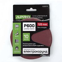 Коло шліфувальне без отворів (на липучці) Ø125мм  P600 (10шт.)  (APRO)